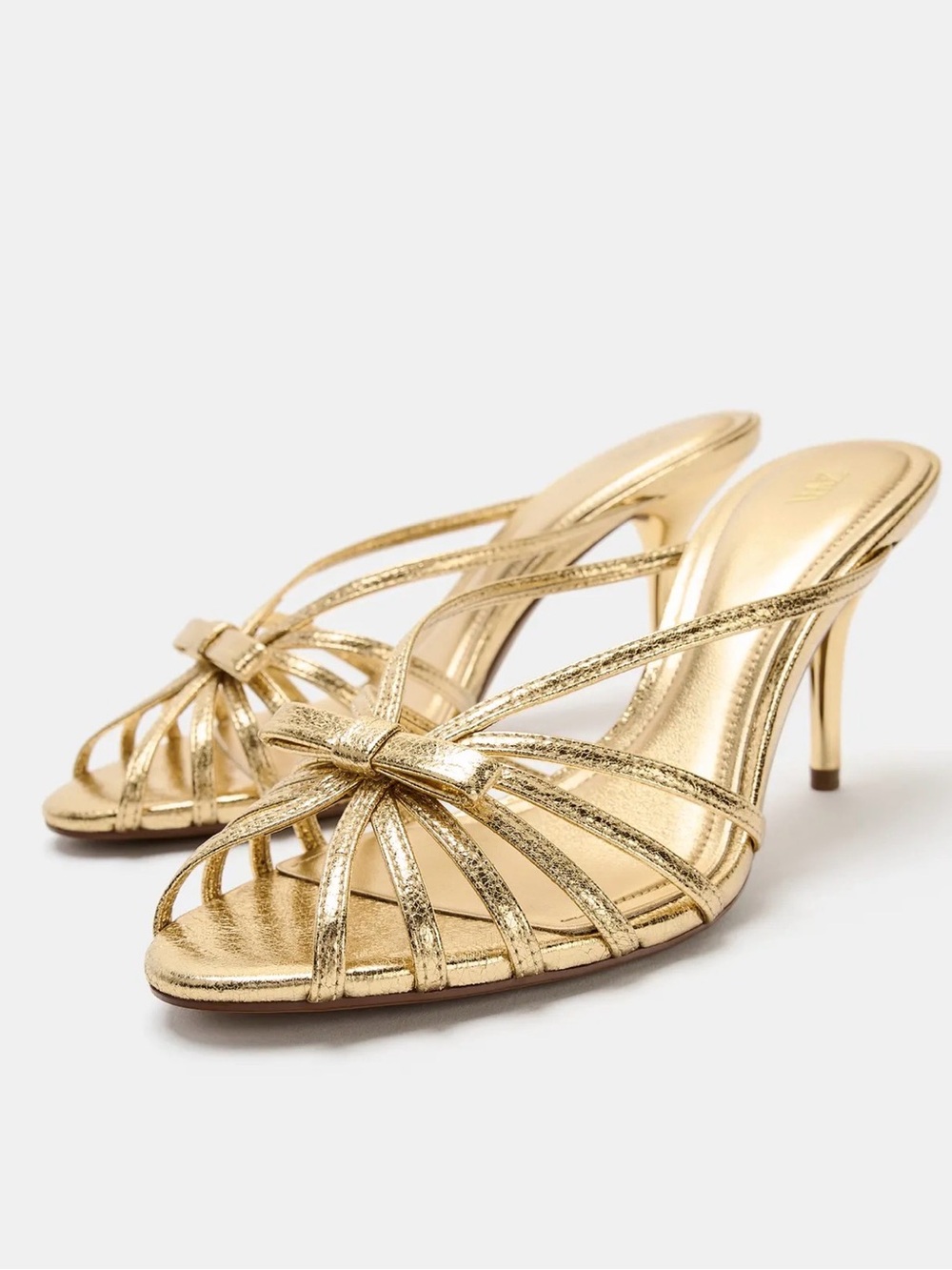 Zara Metallic Gold Strappy Knot Mule Heels - Women's Sz 37/6.5 Brand New!